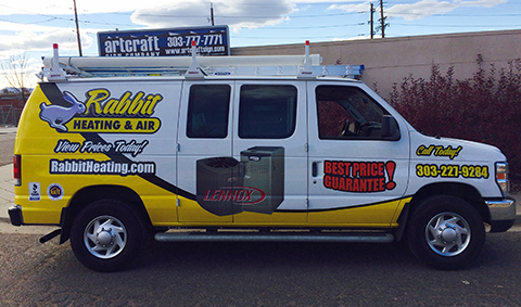 Rabbit Pass Side vehicle graphics on van done by Artcraft Sign of Denver