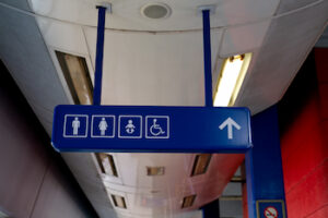 Toilet signage in public transportation