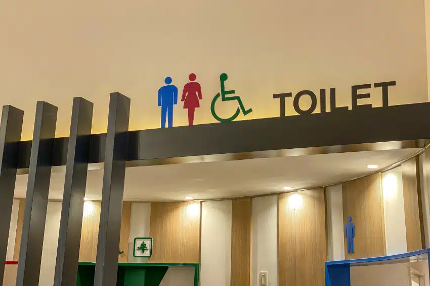 Public toilet Signage in a office building